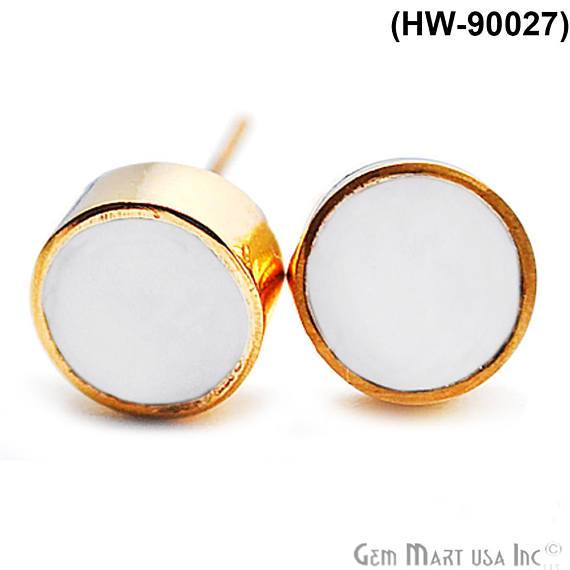 Gold Plated 8mm Round Gemstone Stud Earrings (Pick Your Gemstone) - GemMartUSA