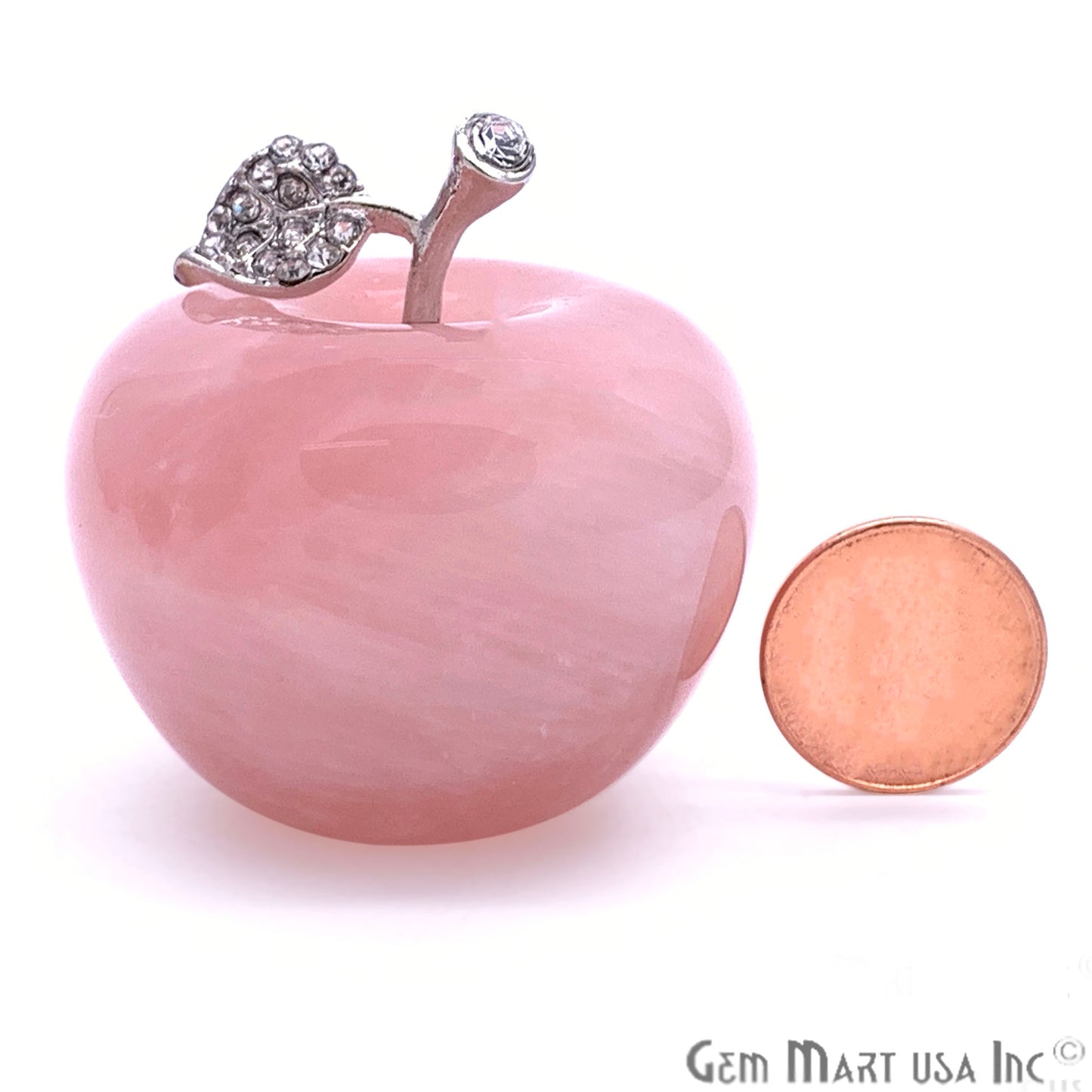 Rose Quartz 45mm Handcrafted Apple in polished stone, Big size - GemMartUSA