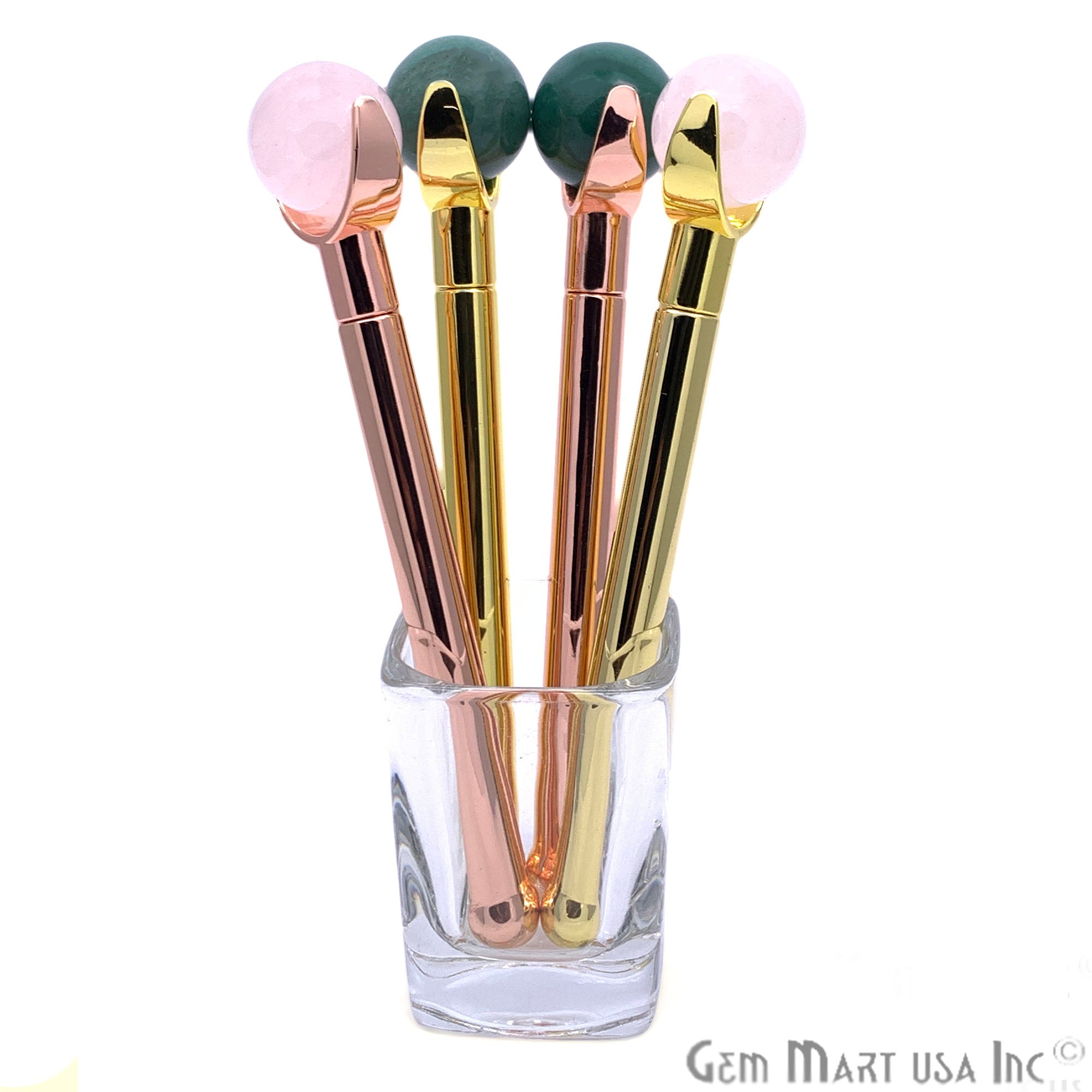 Gemstone Gold Plated Face Roller With Healing Stones, Skin care (Pick Stone & Plating) - GemMartUSA