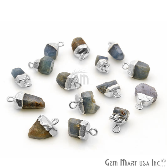 Rough Sapphire Gemstone 14x9mm Organic Silver Edged Connector - GemMartUSA
