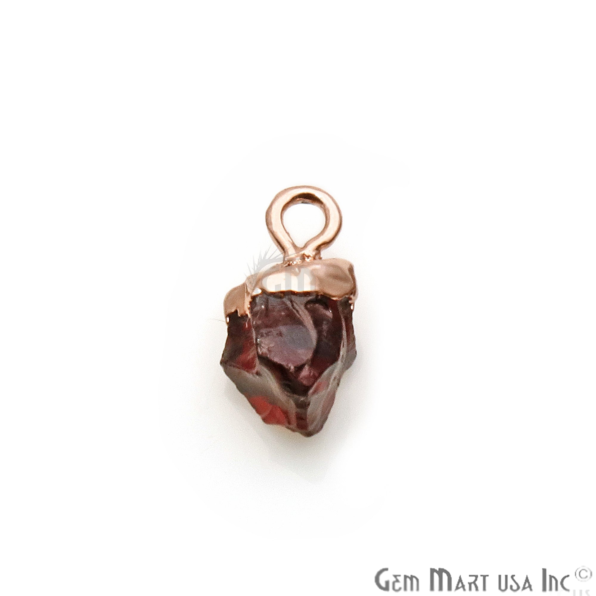 Rough Garnet Gemstone 11x5mm Organic Rose Gold Edged Connector - GemMartUSA