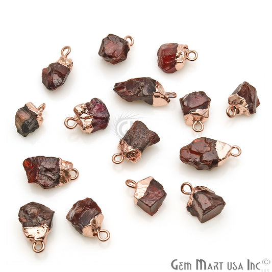 Rough Garnet Gemstone 17x8mm Organic Rose Gold Edged Connector - GemmartUSA