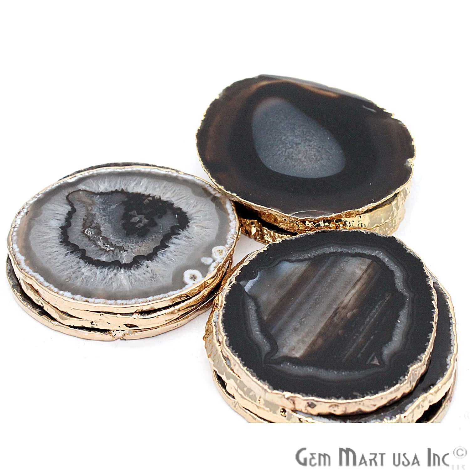 Black Coaster, Agate Coaster, Coaster Set, Drinkware, Rock Coaster, Agate Slice - GemMartUSA