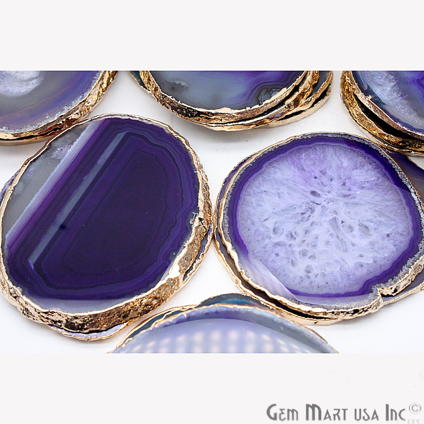 Purple Agate Coaster, Coaster Set, Rock Coaster, Agate Slice Drink Coaster - GemMartUSA