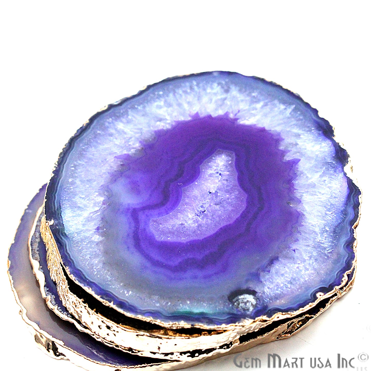 Purple Agate Coaster, Coaster Set, Rock Coaster, Agate Slice Drink Coaster - GemMartUSA