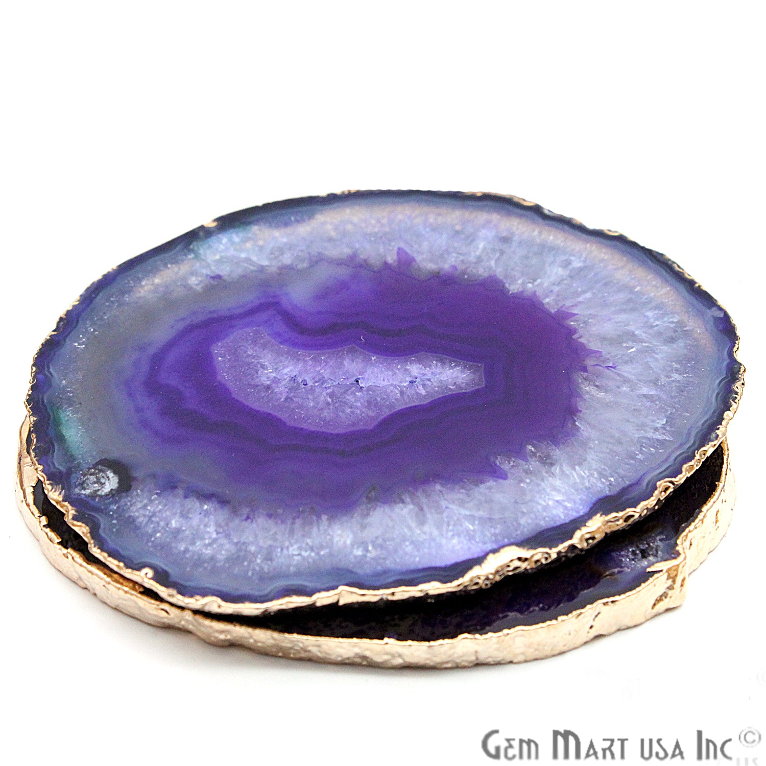 Purple Agate Coaster, Coaster Set, Rock Coaster, Agate Slice Drink Coaster - GemMartUSA