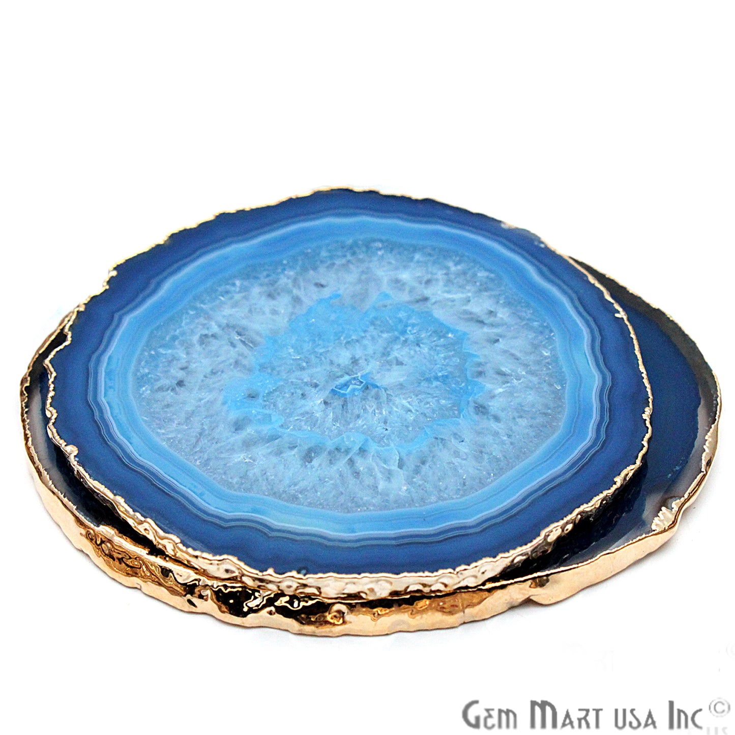 Blue Agate Coaster, Coaster Set, Rock Coaster,Agate Slice Drink Coaster - GemMartUSA