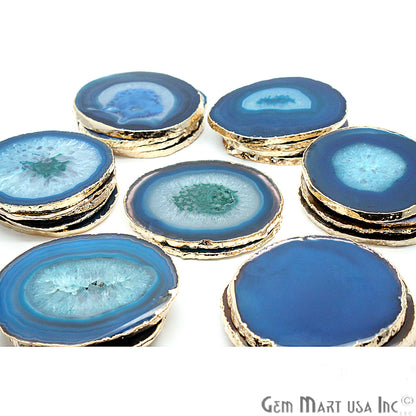 Blue Agate Coaster, Coaster Set, Rock Coaster,Agate Slice Drink Coaster - GemMartUSA