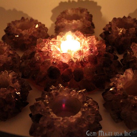 Amethyst Crystal Votive Candle Holder, Crystal Cluster Tealight Holder Large by GemMartUSA (CNDA-10001) - GemMartUSA