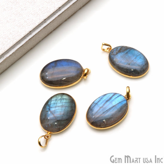 Flashy Labradorite Cabochon 30x19mm Oval Gemstone Connector Pendant - GemMartUSA