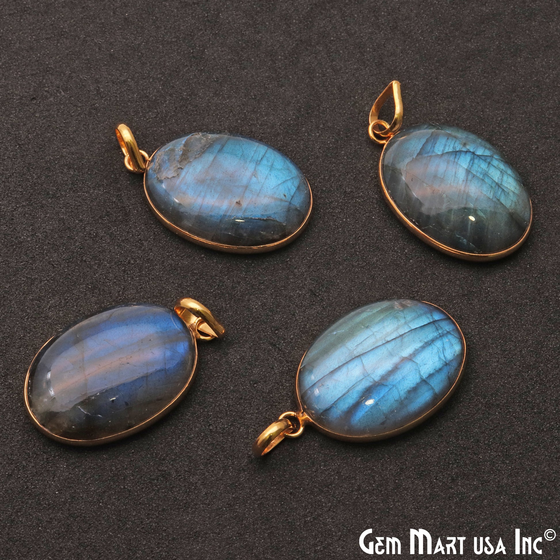 Flashy Labradorite Cabochon 30x19mm Oval Gemstone Connector Pendant - GemMartUSA