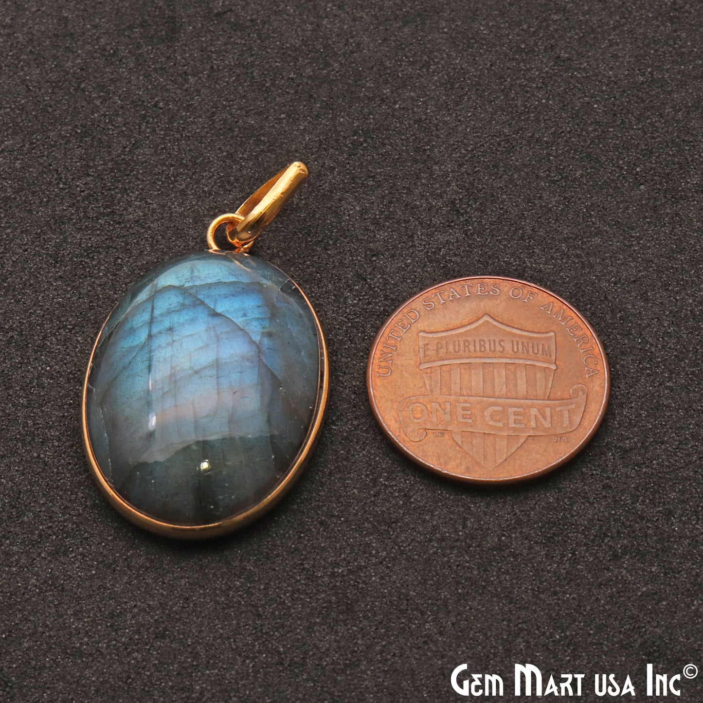 Flashy Labradorite Cabochon 30x19mm Oval Gemstone Connector Pendant - GemMartUSA