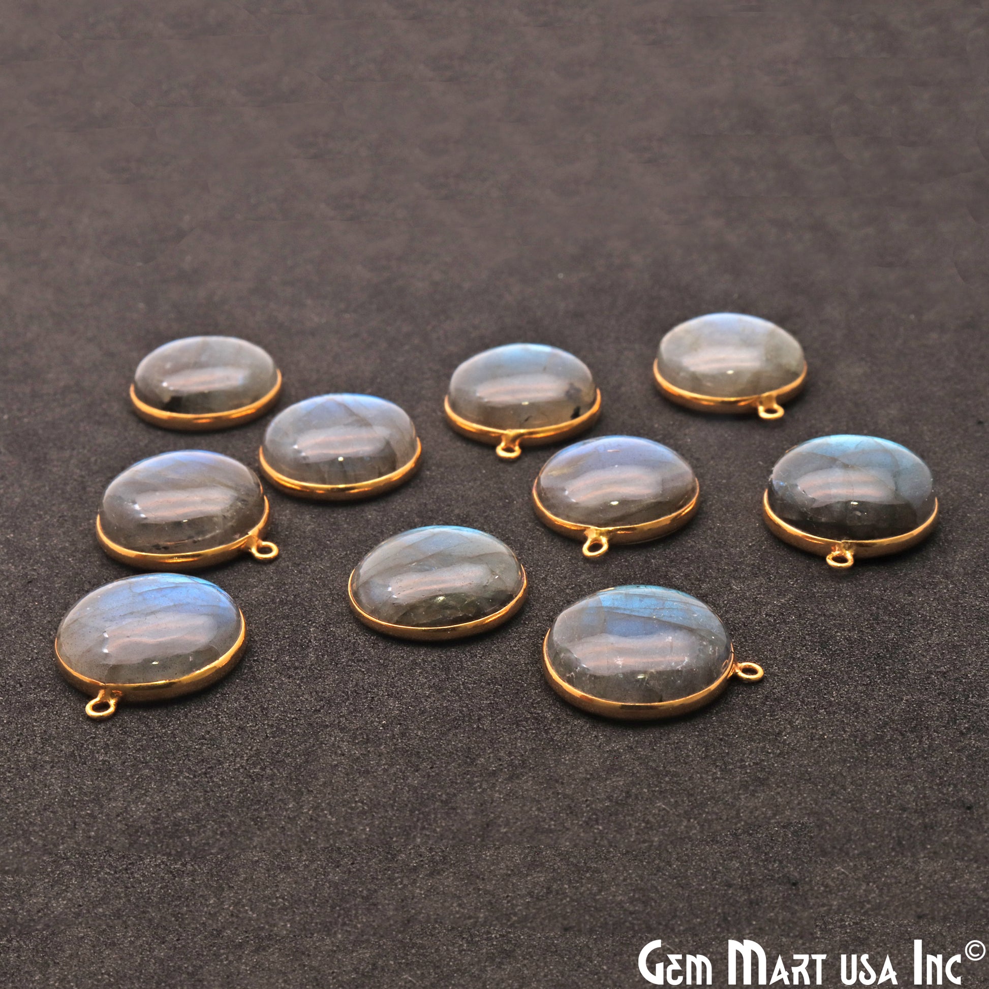 Flashy Labradorite 18mm Cabochon Round Gemstone Connector - GemMartUSA