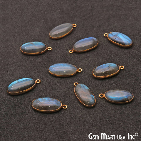 Flashy Labradorite 18x9mm Cabochon Oval Gemstone Connector - GemMartUSA