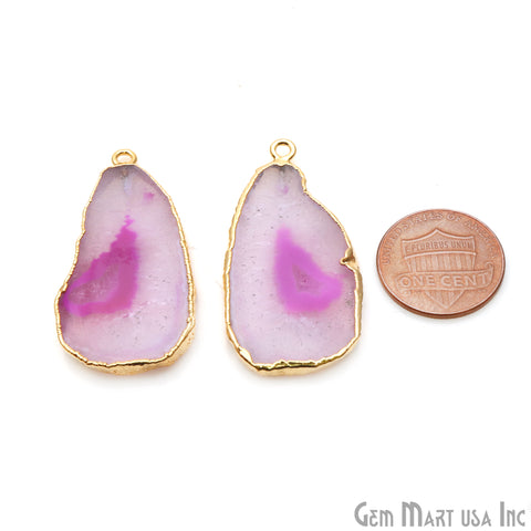 Agate Slice 21x40mm Organic Gold Electroplated Gemstone Earring Connector 1 Pair - GemMartUSA