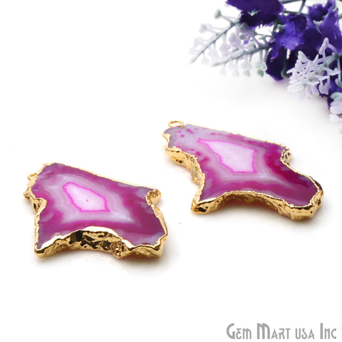 Agate Slice 50x31mm Organic Gold Electroplated Gemstone Earring Connector 1 Pair - GemMartUSA