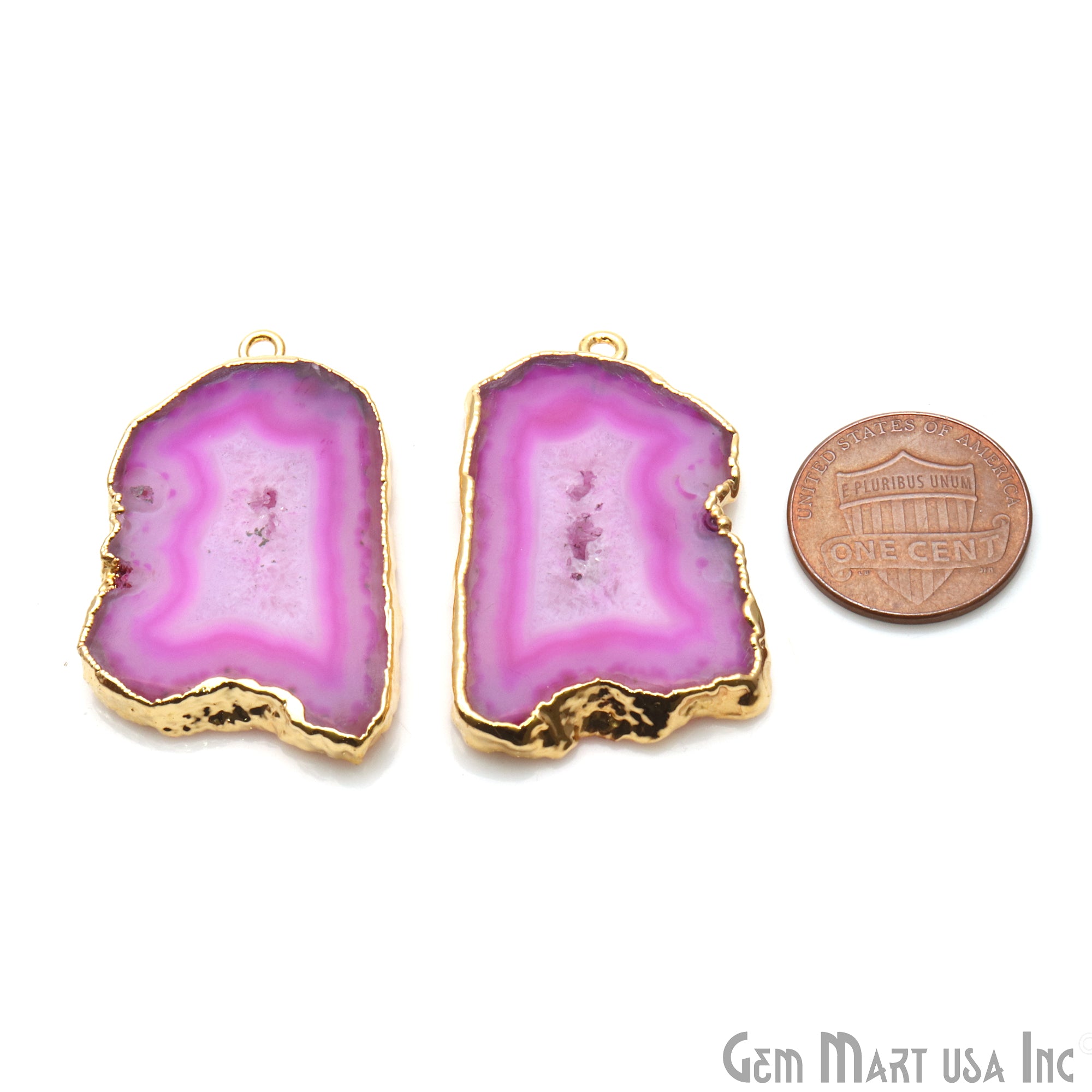 Agate Slice 35x23mm Organic Gold Electroplated Gemstone Earring Connector 1 Pair - GemMartUSA