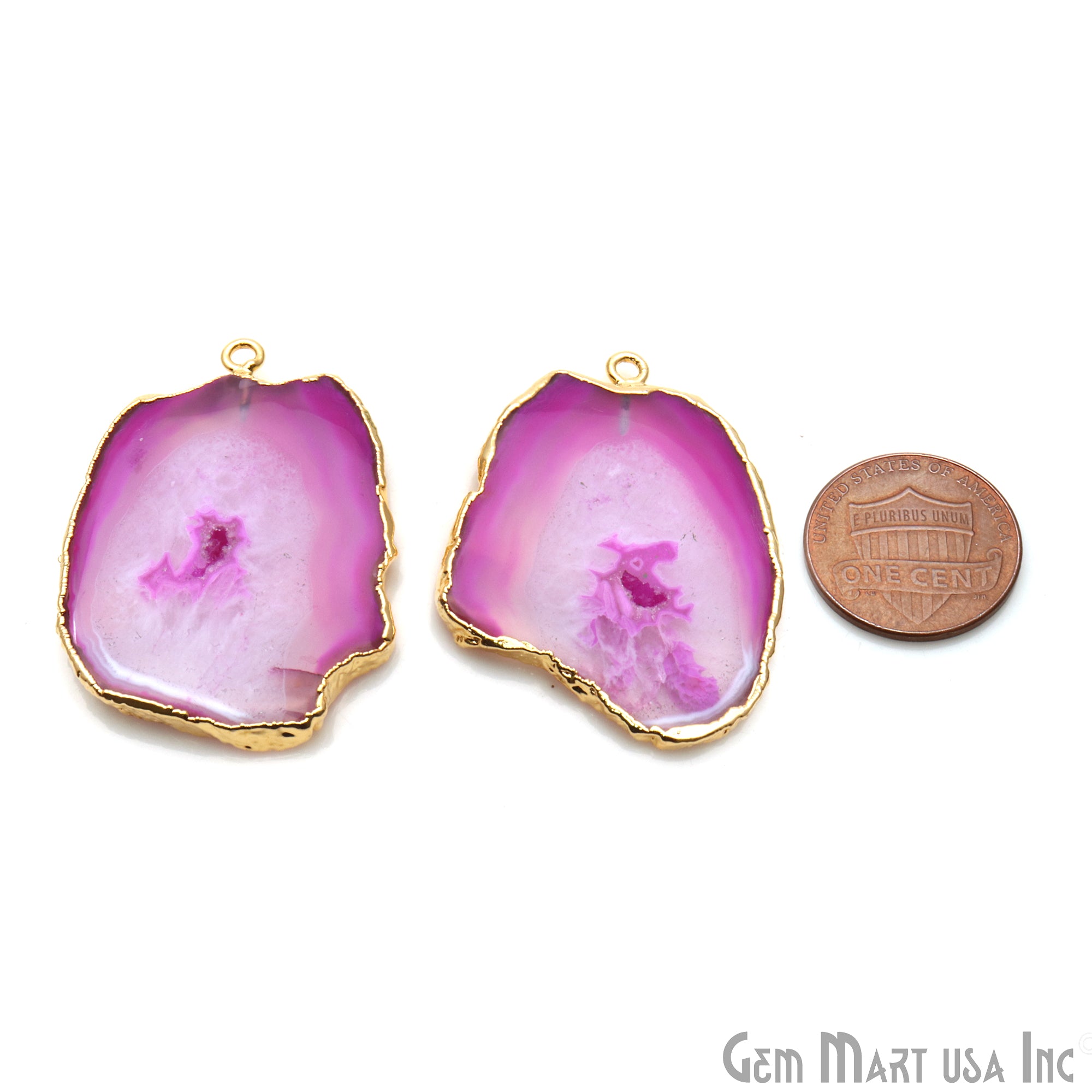 Agate Slice 40x29mm Organic Gold Electroplated Gemstone Earring Connector 1 Pair - GemMartUSA