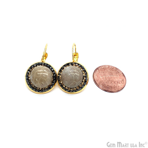 Round Pave Gemstone 17mm Gold Plated Earring