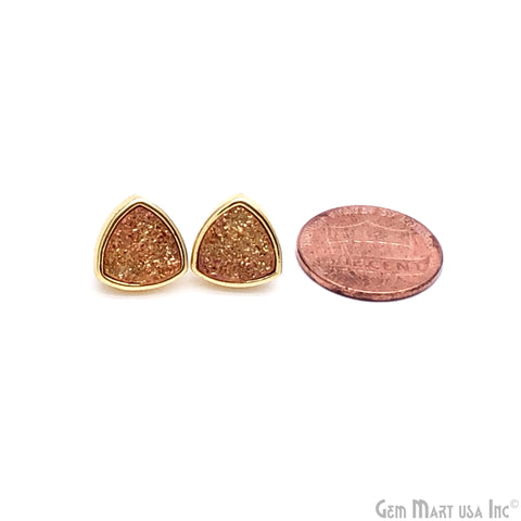 Rose Gold Druzy Trillion 12x12mm Gold Plated Stud Earrings