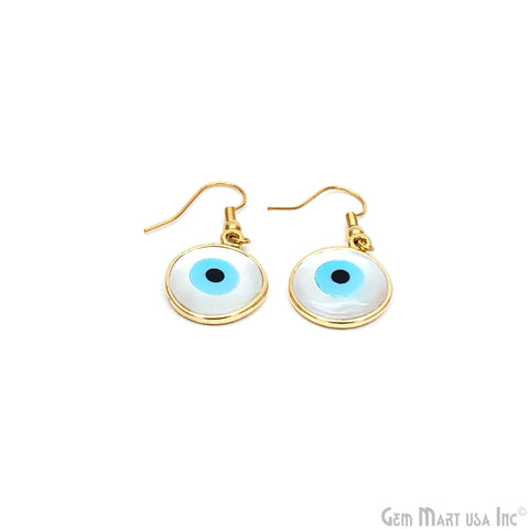 Pearl Evil Eye 17mm Gold Plated Hook Earring