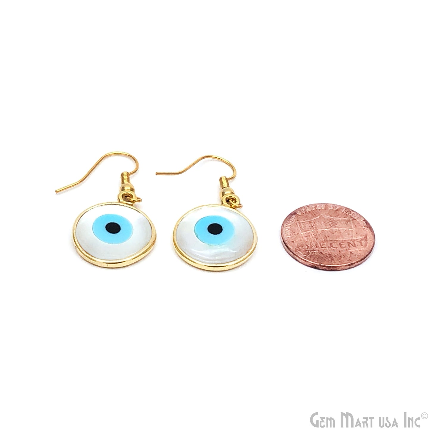 Pearl Evil Eye 17mm Gold Plated Hook Earring