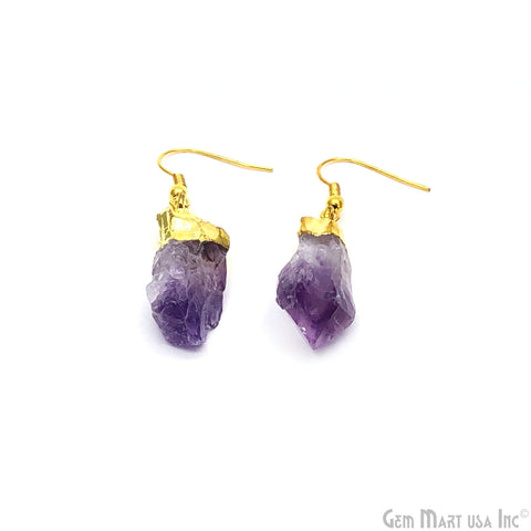 Rough Amethyst 20x15mm Gold Plated Hook Earring