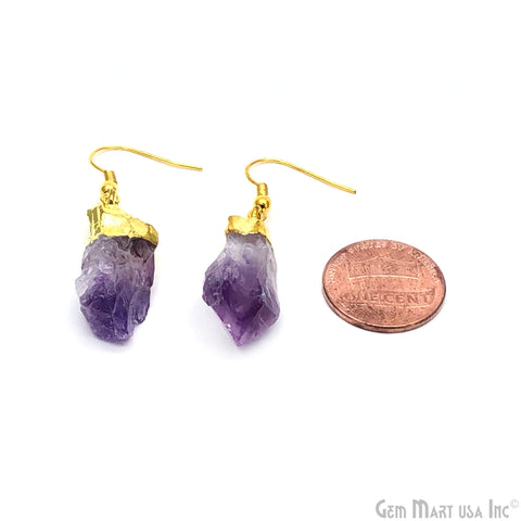 Rough Amethyst 20x15mm Gold Plated Hook Earring