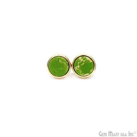 Green Mohave Turquoise Round 12mm Gold Plated Stud Earrings