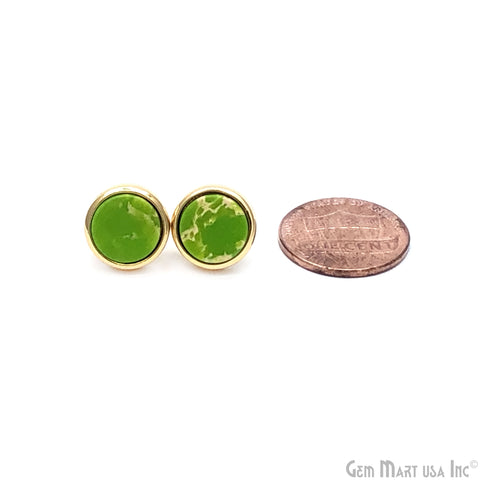 Green Mohave Turquoise Round 12mm Gold Plated Stud Earrings