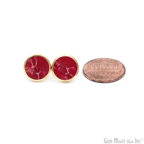 Red Mohave Turquoise Round 12mm Gold Plated Stud Earrings