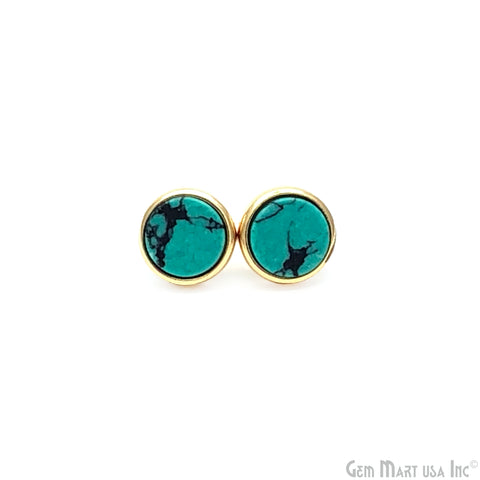 Green Turquoise Mohave Round 12mm Gold Plated Stud Earrings