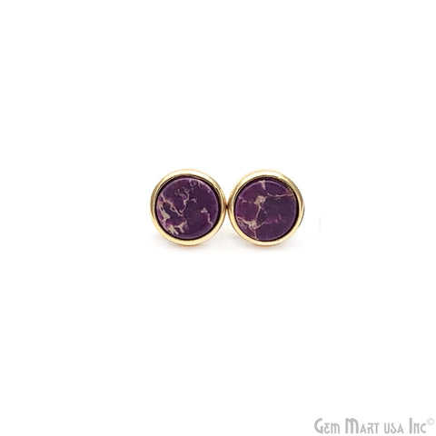 Purple Turquoise Mohave Round 12mm Gold Plated Stud Earrings