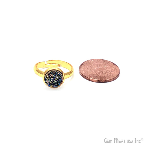 Purple Druzy Round Gold Plated Adjustable Ring Size-6