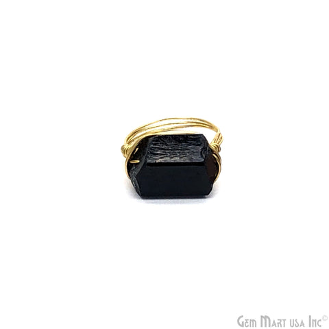 Black Onyx Gold Wire Wrapped Gemstone Ring Size-7