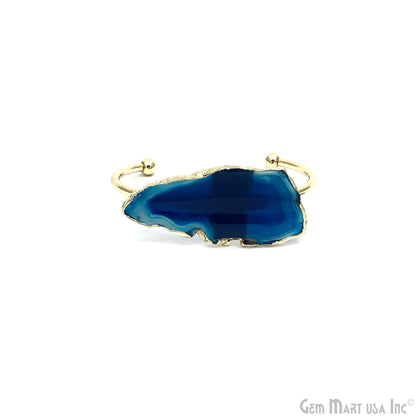 Blue Agate Slice Adjustable Gold Plated Stacking Bangle Slab Bracelet