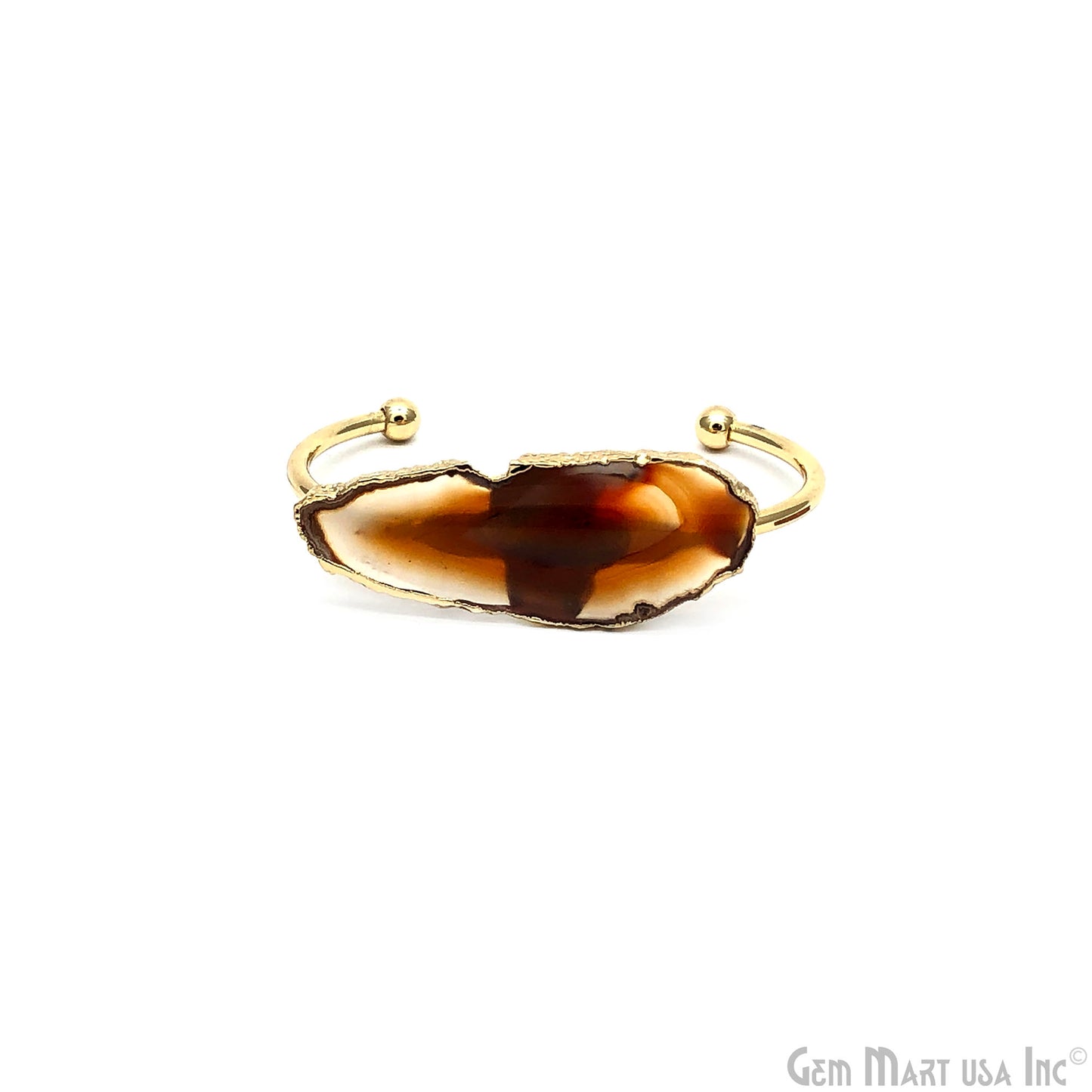 Red Agate Slice Adjustable Gold Plated Stacking Bangle Slab Bracelet