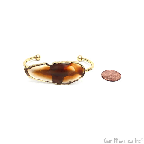 Red Agate Slice Adjustable Gold Plated Stacking Bangle Slab Bracelet