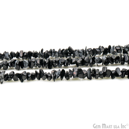 Black Obsidian Chip Beads, 34 Inch, Natural Chip Strands, Drilled Strung Nugget Beads, 7-10mm, Polished, GemMartUSA (CHBO-70004)