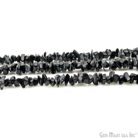 Black Obsidian Chip Beads, 34 Inch, Natural Chip Strands, Drilled Strung Nugget Beads, 7-10mm, Polished, GemMartUSA (CHBO-70004)