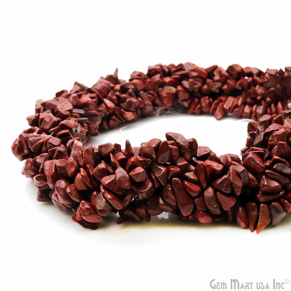 Dark Coral Chip Beads, 34 Inch, Natural Chip Strands, Drilled Strung Nugget Beads, 7-10mm, Polished, GemMartUSA (CHDR-70004)