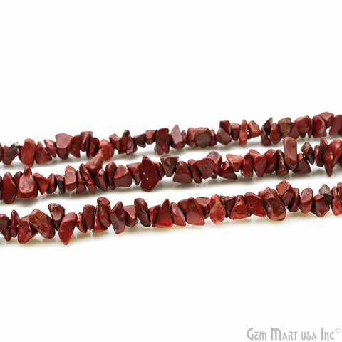 Dark Coral Chip Beads, 34 Inch, Natural Chip Strands, Drilled Strung Nugget Beads, 7-10mm, Polished, GemMartUSA (CHDR-70004)