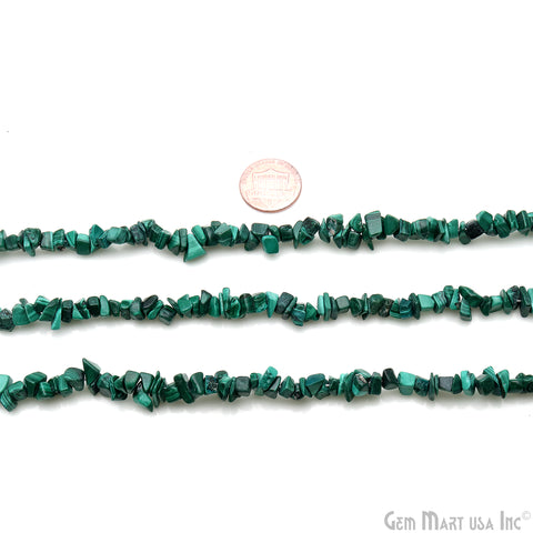 Malachite Chip Beads, 34 Inch, Natural Chip Strands, Drilled Strung Nugget Beads, 7-10mm, Polished, GemMartUSA (CHMC-70004)