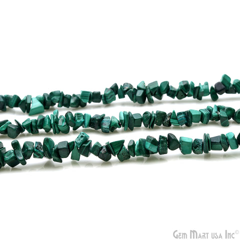 Malachite Chip Beads, 34 Inch, Natural Chip Strands, Drilled Strung Nugget Beads, 7-10mm, Polished, GemMartUSA (CHMC-70004)