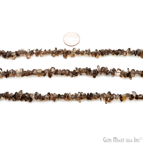 Smokey Topaz Chip Beads, 34 Inch, Natural Chip Strands, Drilled Strung Nugget Beads, 7-10mm, Polished, GemMartUSA (CHST-70004)