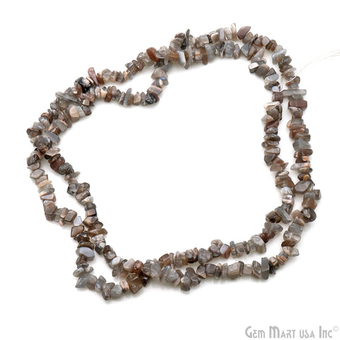 Gray Moonstone Chip Beads, 34 Inch, Natural Chip Strands, Drilled Strung Nugget Beads, 7-10mm, Polished, GemMartUSA (CHGM-70004)