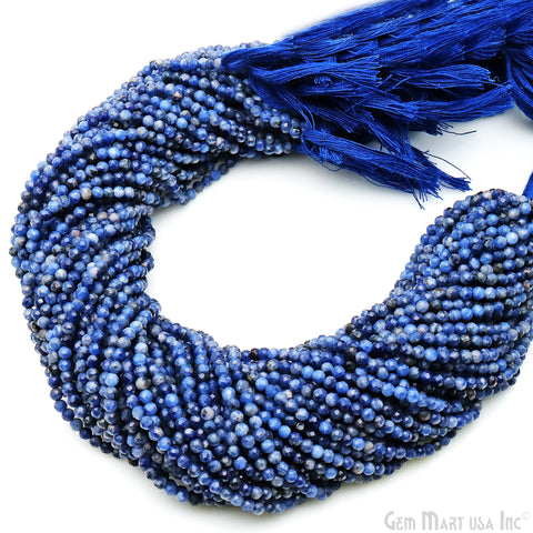 Sodalite Rondelle Beads, 13 Inch Gemstone Strands, Drilled Strung Nugget Beads, Faceted Round, 3mm