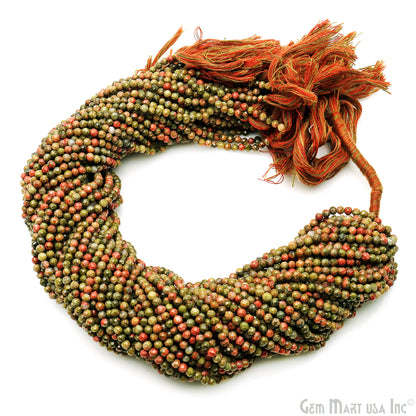 Unakite Rondelle Beads, 12-13 Inch Gemstone Strands, Drilled Strung Nugget Beads, Faceted Round, 3mm