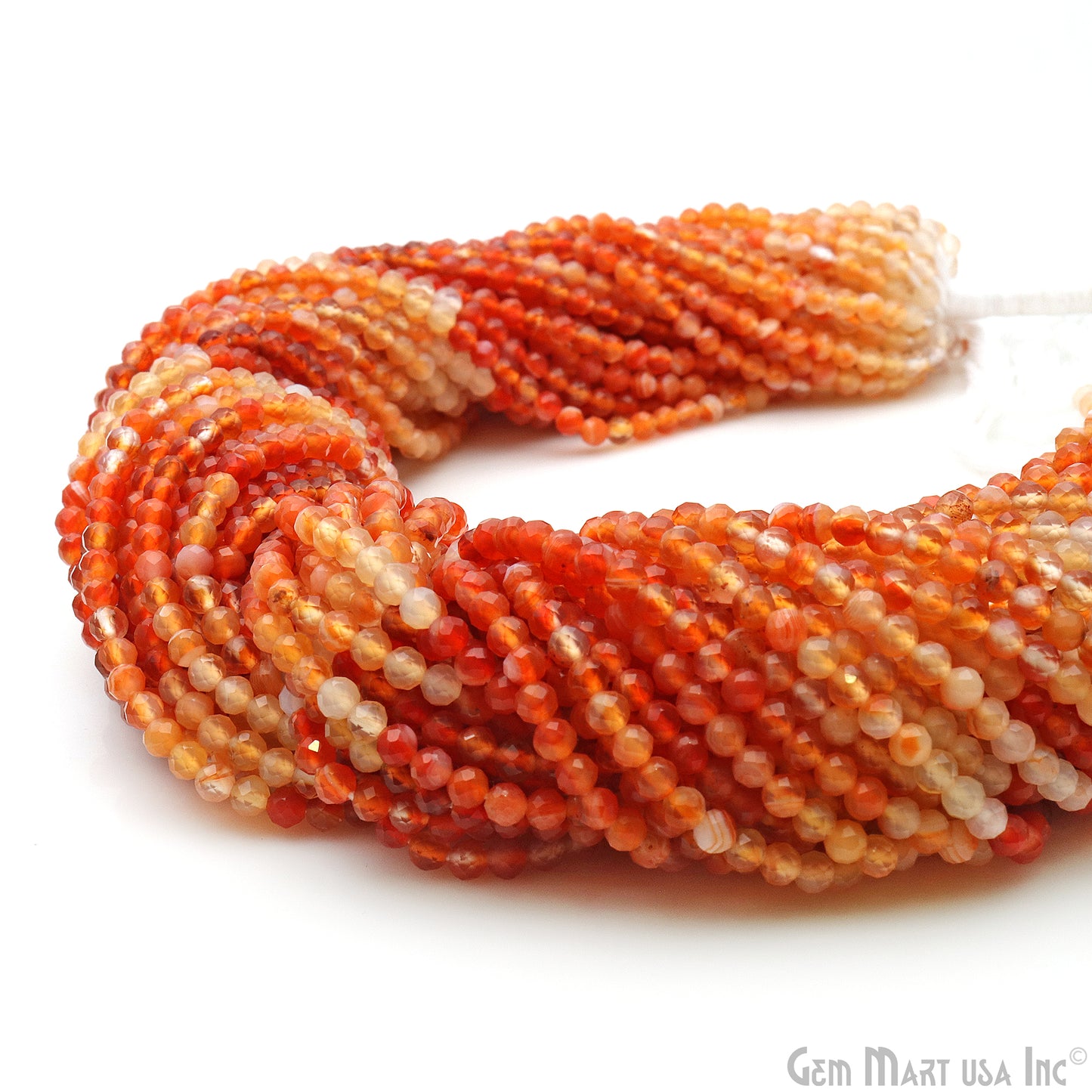 Carnelian Rondelle Beads, 13 Inch Gemstone Strands, Drilled Strung Nugget Beads, Faceted Round, 3mm