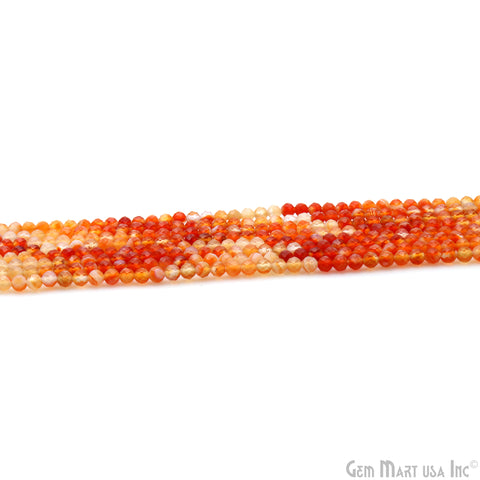 Carnelian Rondelle Beads, 13 Inch Gemstone Strands, Drilled Strung Nugget Beads, Faceted Round, 3mm